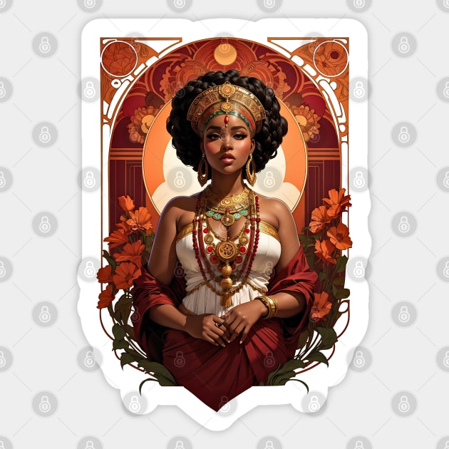 African Queen Of Sheba Tribal art retro vintage floral design Sticker by Neon City Bazaar